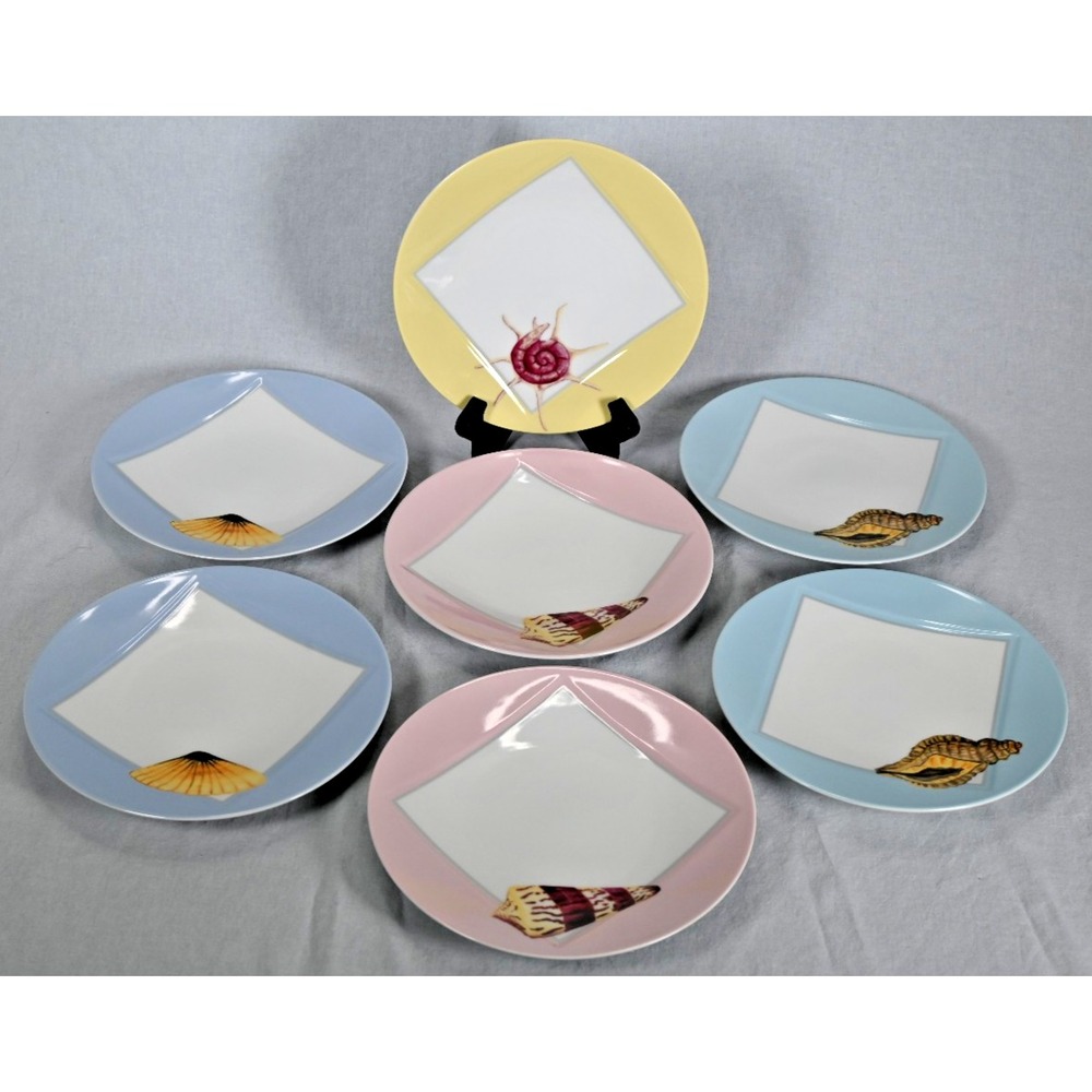 Set of 7 Godinger Shell Pastel Dessert Plates 7-1/2"